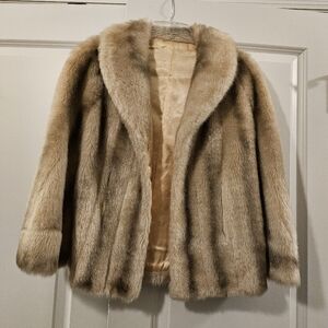 Vintage 80s Montgomery Wards faux fur over the shoulder crop poncho jacket coat